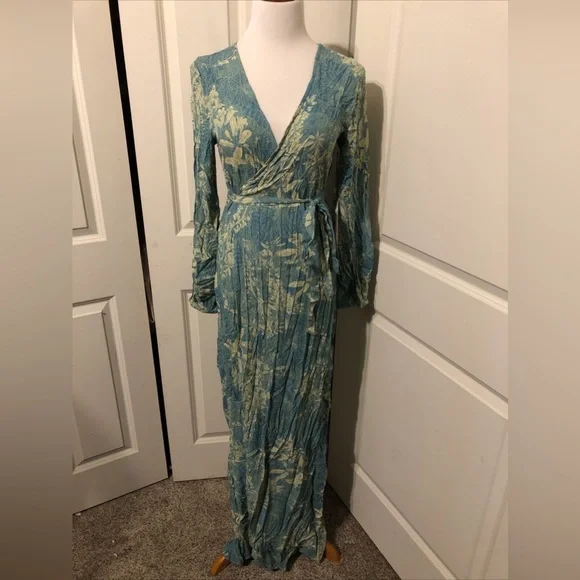 O’Neill Cambria Printed Long Sleeved Wrap Maxi Dress Size Large - Picture 2 of 4